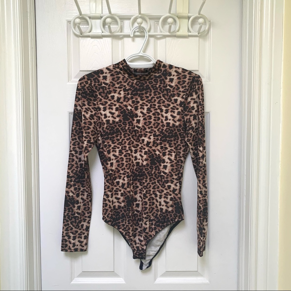 Mock Neck Leopard Print Bodysuit